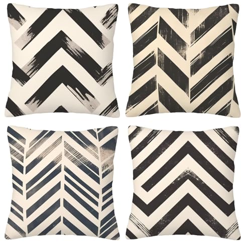 Giyuco Rayas Crema Fundas de Cojines Decorativas Cuadradas de Terciopelo, 55x55cm con Cremallera Oculta para Sofá, Oficina, Silla, Dormitorio, Jardín, Exterior Decoración del Hogar, Juego de 4. H-104