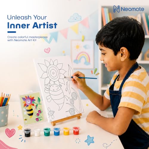 Image of Neomate Canvas Painting Kit for Kids | DIY Painting Set with 1 Printed Canvas, 6 Acrylic Paint Pots & Brush | Art and Craft Kit, Paint Kit for Kids, Birthday Gift, Return Gift, Creative Activity Set