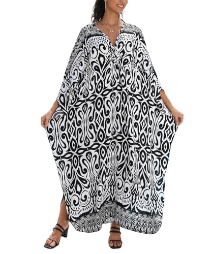 Image of IMAGEKOPE Women's Plus Size Animal Print V-Neck Batwing Kaftan Beach Dress Bathing Suit Cover-Up Loungewear