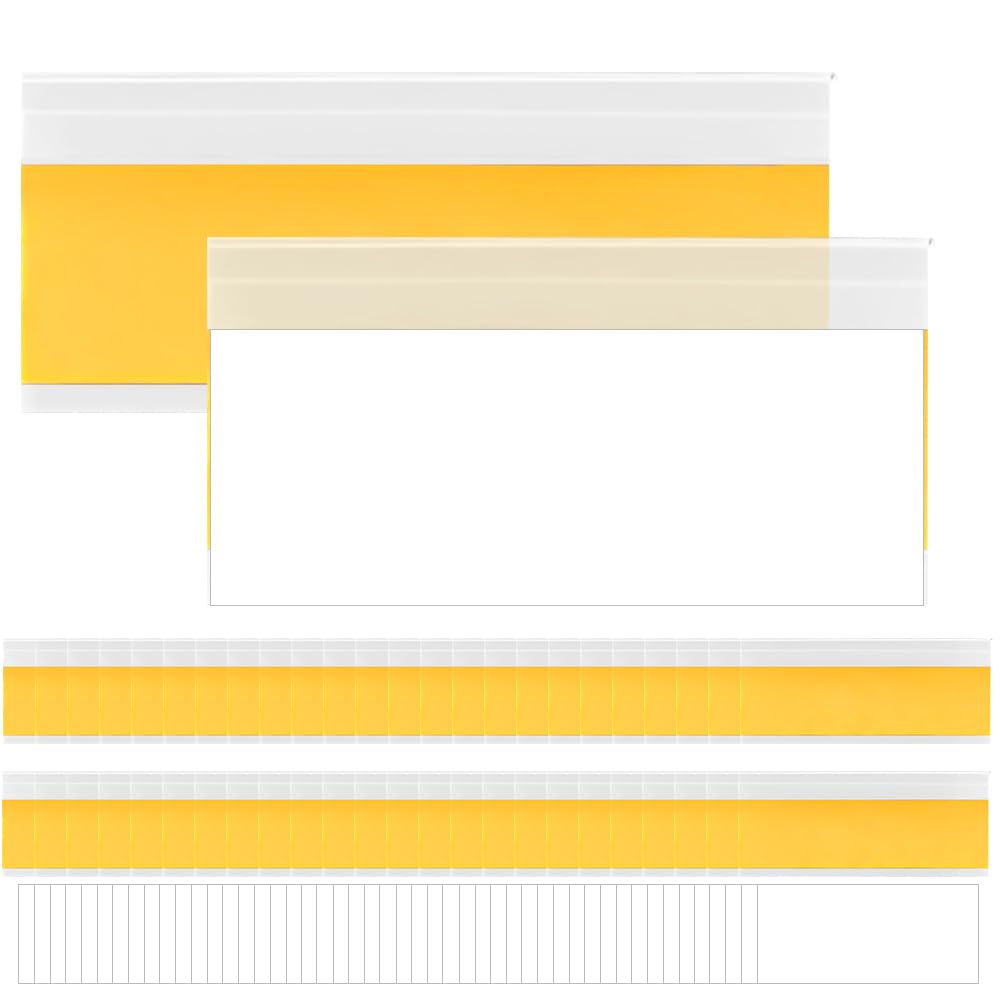 HLIWS Self-Adhesive Ticket Holder, 50 pcs 7.5 x 2.8cm Price Tag Holders, Clear Self-Adhesive Label Holders, Label Holder, for Shop Office Home (with White Card Inserts)