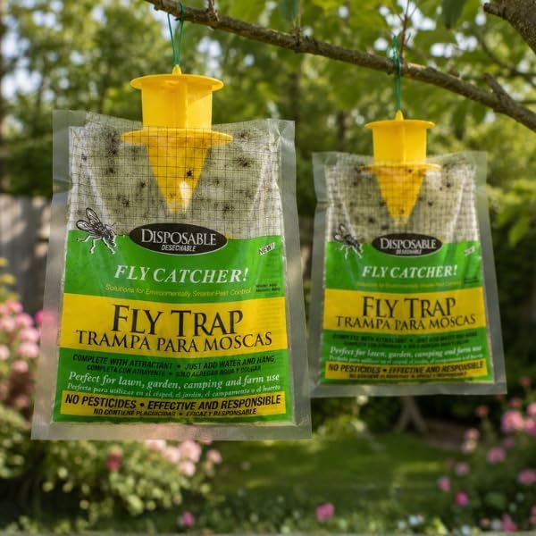 Garden Mile Disposable Fly Trap with Attractant Bait 2 Pack – Outdoor Hanging Fly Catcher Bags, Non-Toxic Fly & Wasp Trap, Water Activated Fly Killer for Garden, Patio, Farm, Stable & Bin Areas