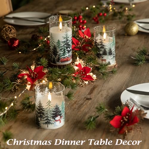 Image of LUSHARBOR LUSHABOR Christmas Flameless Candles, 3 Pack Battery Operated Candles for Christmas Mantel Decor, Glass LED Flickering Candles Home Xmas Party Holiday D3 H4 5 inch 6 inch, Trees