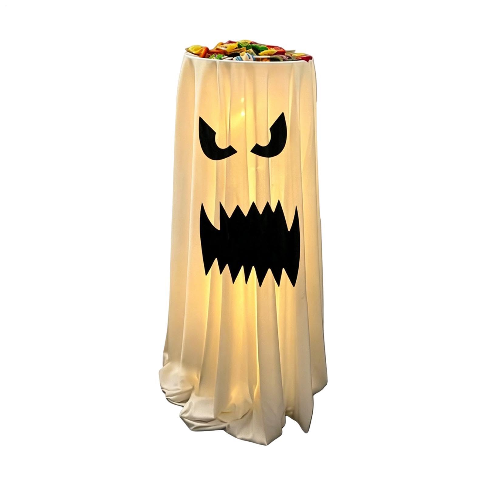 Décoration de porte d'entrée fantôme en tissu de 80 x 30 cm avec LED
