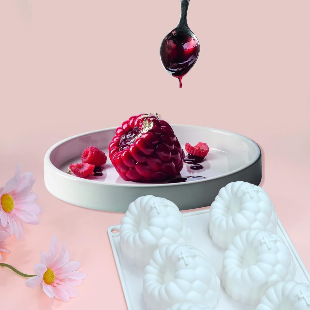 Molde de silicona de grado alimenticio para hornear frambuesas y mousse de 6 agujeros para hornear frambuesas 3D, pudín, pasteles, postre, chocolate, herramientas de decoración de pasteles de frutas