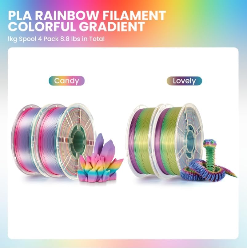 Image of Kingroon Rainbow Silk PLA 4KG PLA Filament Bundle 1.75MM 3D Printing Filament Color Changing Filament Dimensional Accuracy ±0.02mm,Fit Most 3D Printer