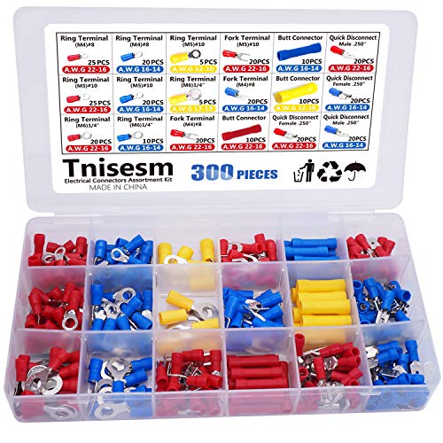 Tnisesm /300PCS aisl� el kit surtido de conectores de crimpado de alambre con anillo, espa, culo, desconexi�n r�pida, terminales de cable automotriz de crimpado TN-T01