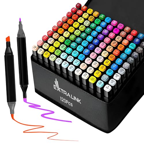 EXTRALINK Alkoholmarker Filzstifte 120 Stück, 2 Sekunde Schnell Trocknende Stifte Set, Marker Stifte mit Doppelseitige Spitze, Lebendige Tintenfarbe, Stifte mit Tragetasche, Zeichnung, Manga