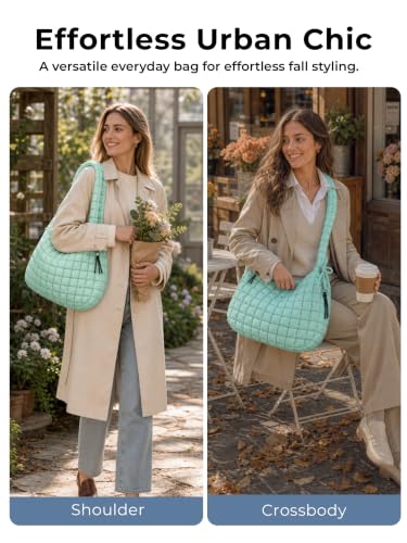 Image of Quilted Tote Bag for Women, Nylon Puffy Hobo Crossbody Shoulder Bag Purse