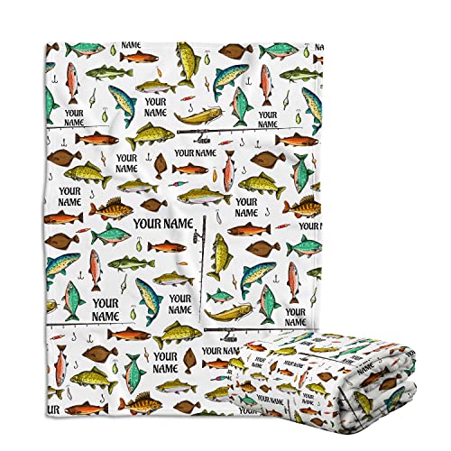 Personalized Name Baby Blankets - Fishing Theme Plush Blankets for Boys & Girls, 3 Sizes - Newborn