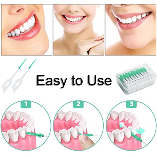 ILantule 200 Stück Interdentalbürste Weiche Silikon adaptive,Doppelseitige Interdentalbürsten aus Silikon Zahnbürste zur Reinigung Schmaler Interdentalzähne(Grün)