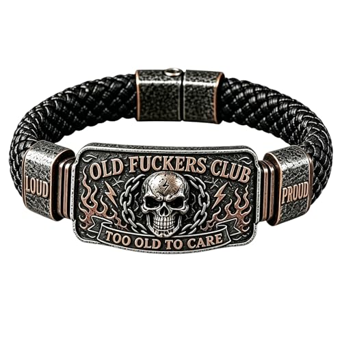 Old Fuckers Club Mens Vintage Skull Flame Biker Braided Bracelet (1PC)