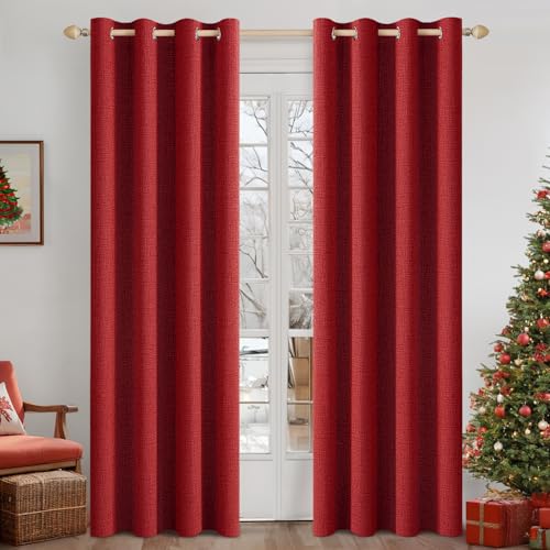 Image of MIULEE 100% Blackout Linen Curtains for Bedroom 52x72 Inches Red