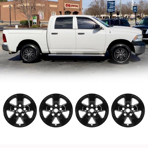 CAROXX 17" Hubcaps, 17 inch Wheel Rims Cover for 2013-2018 Dodge Ram 1500/2019-2023 Dodge Ram 1500 Classic, R17 Alloy Wheels Hub caps, Snap On Installation Wheel Cover, 4 Packs, Black Lacquer