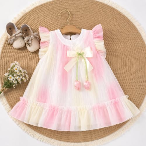 Image of Bold N Elegant Baby Girls Mesh Party Dress with Bow & Tulip Tassels | Soft layered mesh & tulle fabric for an elegant princess look | Ideal for birthdays, weddings, parties & festive occasions