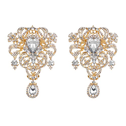 WeimanJewelry Silver/Gold Plated Assorted Crystal Rhinestones Brooch Pins Set for DIY Wedding Bouquets Kit (Gold Extra Large 2pcs)