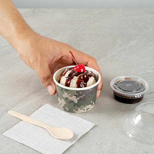 Image of Restaurantware Coppetta 4-Ounce Dessert Cups, 200 Disposable Ice Cream Cups - Lids Sold Separately, Heavy-Duty, Camouflage Paper Frozen Yogurt Bowls, For Hot And Cold Foods