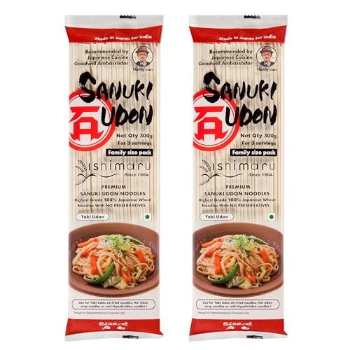 Image of Pocket Kitchen Ishimaru Premium Sanuki Udon Noodles - 600gram (300gram X 2) | Made in Japan | Highest Grade 100% Japanese Wheat | No Maida, No Preservatives, Not Fried but Dried, No MSG