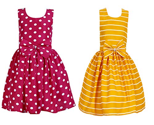 Image of Casual Frock for Baby Girls,Blue Printed and Olive Printed,Pack of 2