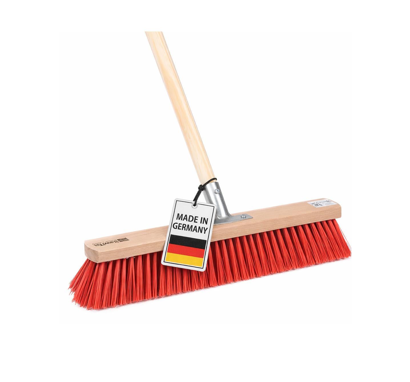Profi Straßenbesen 60cm Breit mit Stiel 160cm rote Borsten Besen Holzstiel | Metall-Stielhalter Verschraubt, Elaston-Kunststoffborsten, Rot, Kehrbesen für Draußen