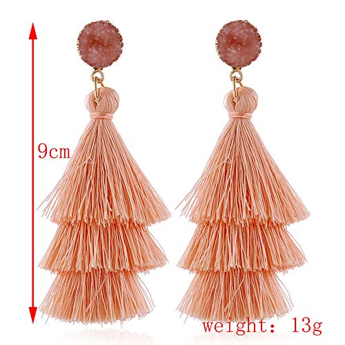 Boho Statement Tassel Clip On Drop Earrings - Feather, Non-Piercing, Dangling Fringe Earrings for Women - Vacation, Beach, Bride, Bachelorette, Costume, Prom Jewelry4