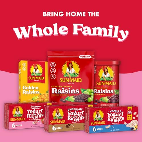Image of Sun-Maid Strawberry & Vanilla Yogurt Covered Raisins, 6 Pack of 1 oz Snack Packs - Healthy Snacks for Kids, School Snacks