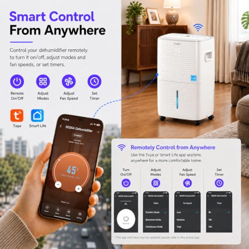 6000 Sq.Ft. Energy Star Dehumidifier for Basement, Max 100Pint/Day Smart WiFi Dehumidifier with Drain Hose, Voice & APP Control, Adjustable Humidistat for Home, Bedroom, Bathroom, Garage(White Gray) by boglvr - Used condition - Image 3