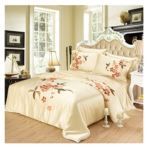 Drap en soie naturelle anti-frottement et housse de couette motif floral