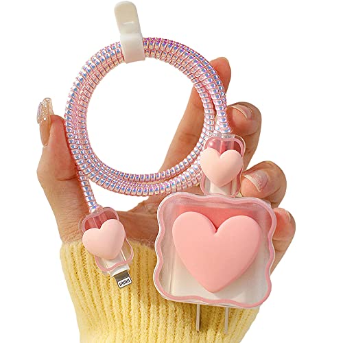 Câble de données 5 en 1 DIY ZOSTLAND rose avec protection cœur pour iPhone 15