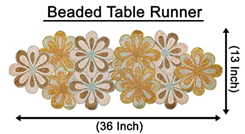 Beaded Table Runner 36 Inches Long Christmas Snowflake Coastal Shell Sunflower Beaded Table Runners Acrylic Flower Design For Halloween Hanukkah Coffee Tropical - 13"X36" Multi #TOP4
