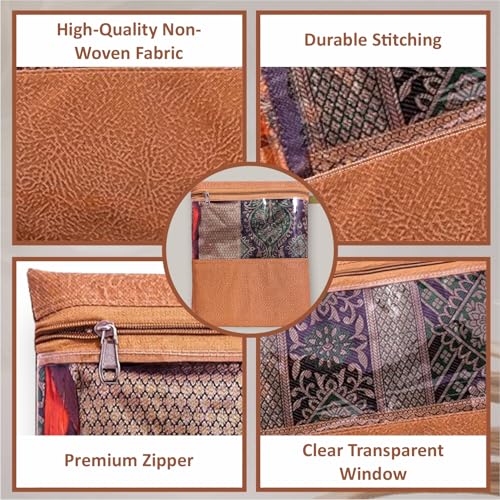 Image of JD FRESH 12 Pcs Non-Woven Saree Covers /Storage Bags with Zip Cover /Wardrobe-Cupboard Organizer /Space Saving Transparent Bag /Saree Organizer for Travelling(12 X 14 Inch /Orange)