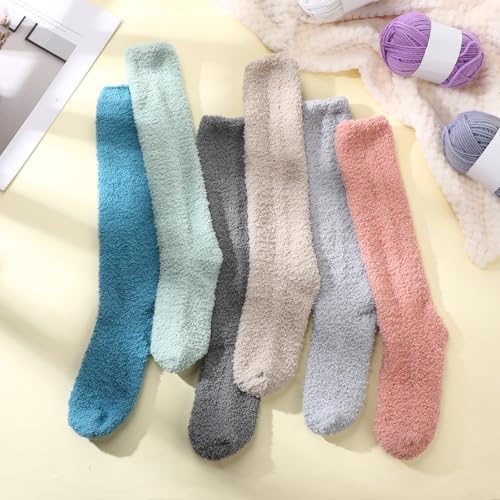 Geyoga 6 Pairs Knee High Fuzzy Socks for Women Soft Warm Long Cozy Slipper Plush Winter Long Socks for Christmas Winter Gifts4