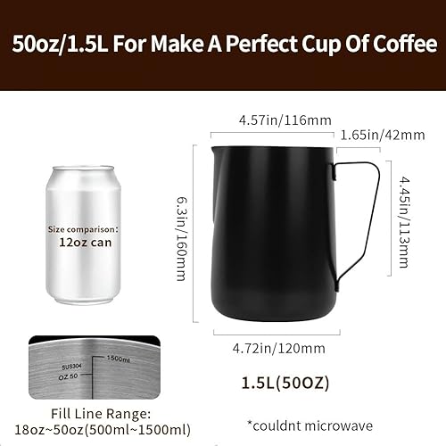 Miniatura 111 de watchget Jarra de espuma de leche de 11.8 fl oz/20.3 fl oz/30.4 fl oz/50.7 fl oz (12 oz/20 oz/32 oz/52 onzas) - Jarra de vapor de café