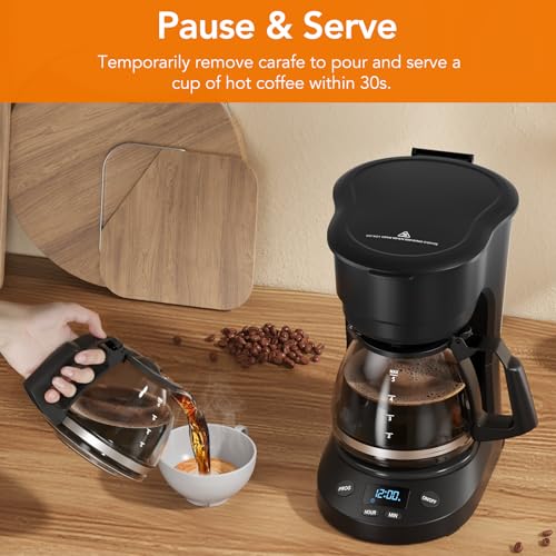 Image of Electactic 5-Cup Programmable Drip Coffee Maker, a compact coffee machine with a digital clock and 24-hour programmable timer, featuring Auto Shut-Off, and a Removable Filter Basket for Home & Office.