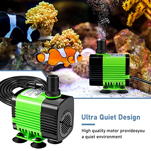 Winkeyes Fountain Pump 528Gph With 86" Lift, 30W Small Submersible Fountain Water Pump For Outdoor Indoor Tabletop Water Fountain, Aquarium, Fish Tank, 5.5Ft Power Cord, 3 Nozzles (Green-30W) #TOP6