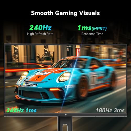 Image of KTC 27 Inch Gaming Monitor 240Hz, FHD 1080p Fast IPS Computer Monitor with Adaptive Sync, HDR, Height Pivot Tilt Adjustable, Vesa Mount, HDMI /DP /USB, H27F7