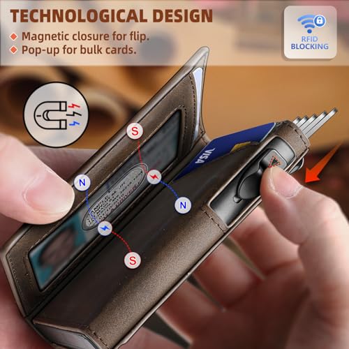 Image of BULLIANT Money Clip Wallet,Mens Gift Slim Wallet Credit Card Holder Airtag&Standard Use 9Cards-Metal Case in Magnetic Flip Shell