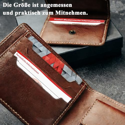NISENTIA 20 Stück Notfall-Kontaktausweise für Medizinische Informationen, Medizinische Notfallkarte auf Deutsch, Notfall-Kontakt-Ausweise für Geldbörse, Tasche, Handtaschen