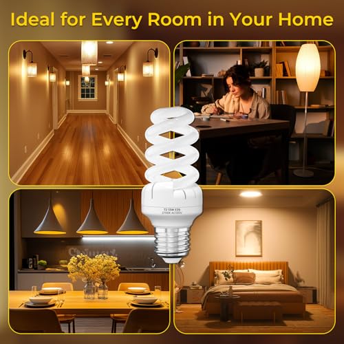 Lustaled E26 CFL Light Bulbs, T2 Spiral 13W(60W Equivalent) Compact Fluorescent Bulbs Soft White 2700K, Non Dimmable Energy Saving Light Bulbs for Ceiling Fan, Bathroom, Office, Desk/Floor Lamp-2PCS