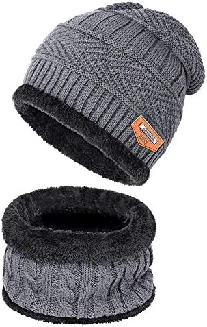 SD SHADOW DOMAIN Warm Winter Beanie Hat & Scarf Set Stylish Knit Skull Cap for Men Women (03 Gray)