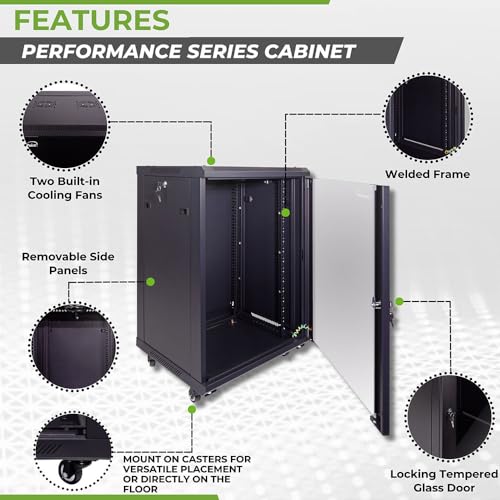 Image of NavePoint 15U Server Cabinet Wall Mount Rack Enclosure with Caster Wheels, Includes 2 Fans, Locking Glass Door, Removable Side Panels - 15U Network Cabinet 17.7 inch Deep, 19 inchServer Rack for IT Equipment