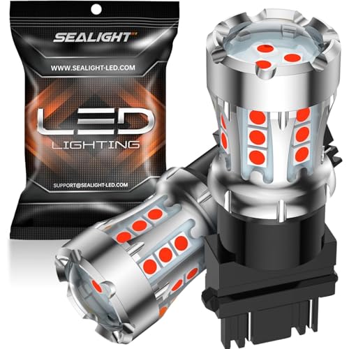 SEALIGHT LED Brake Light Bulbs, 3157 LED Bulb Red, 600% Brighter 3056 3156 3057 Tail Light Bulbs with Projector Lens, for Parking Tail Stop Brake Lights Bulbs, Brilliant Red, Pack of 2