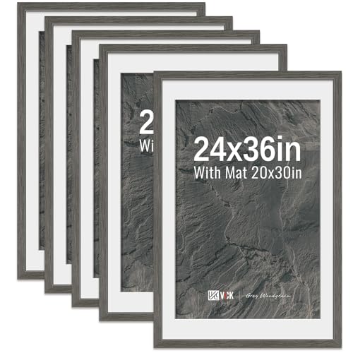 Image of VCK 24x36 Poster Frame 5 Pack, Grey Wood, 20x30 Mat, for Gallery Wall