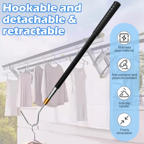 Huucozn Teleskopstange mit Haken Bootshaken Teleskop für Sonnensegel Keder Einziehbares 41 auf 150cm Teleskopstange Stange mit Haken camping Dachboden haken Teleskopstock Ziehhaken für Bodentreppen
