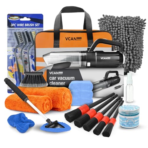 VCANENERGY Car Cleaning kit, Car Interior Detailing kit with 10000pa Car Vacuum Cleaner, Detailing Brush Set, Wheel Brush, Windshield Cleaner Tool, Complete Auto Accessories for Men, Women