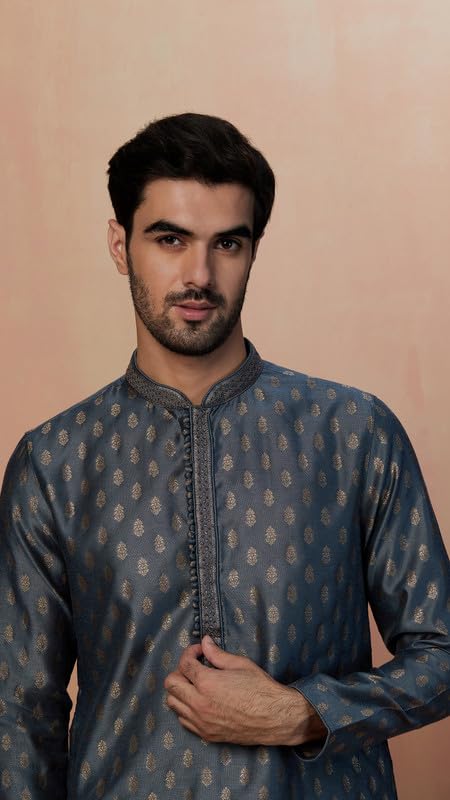 Image of Manyavar Men's Jacquard Hand Embroidered Kurta Set (2pcs)