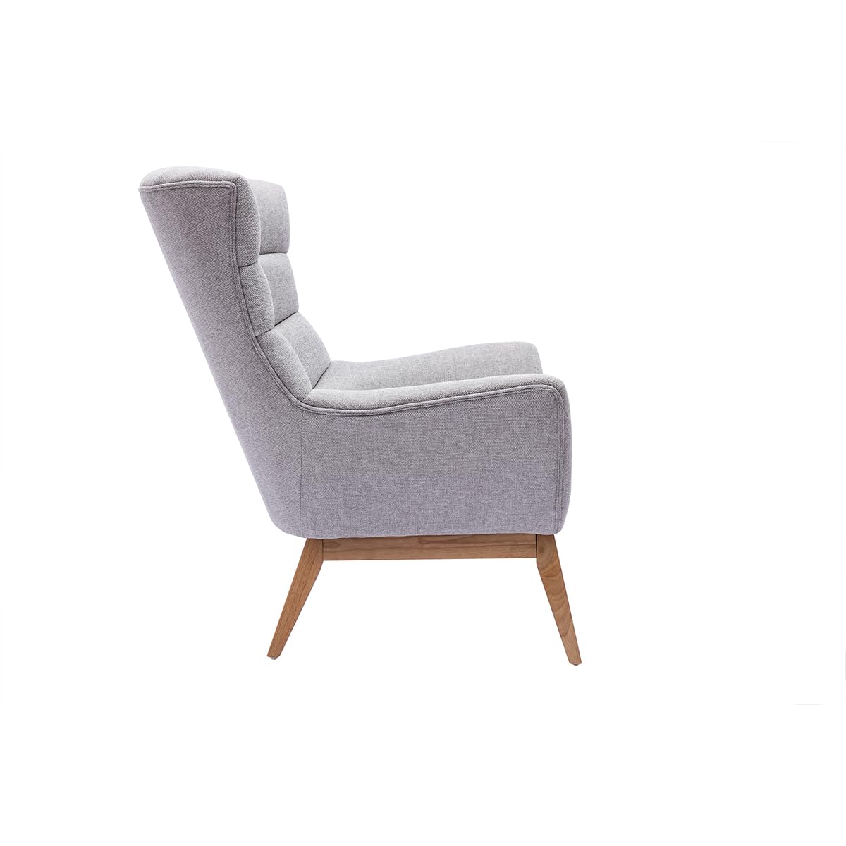 Miliboo Fauteuil scandinave en Tissu Effet Velours texturé Gris Clair et Bois Clair Brody