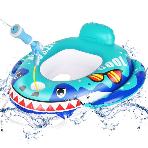 FOYOCER Salvagente Neonato con Pistola Acqua Squali Anello Galleggiante per Bambini 1-6 Giocattoli...