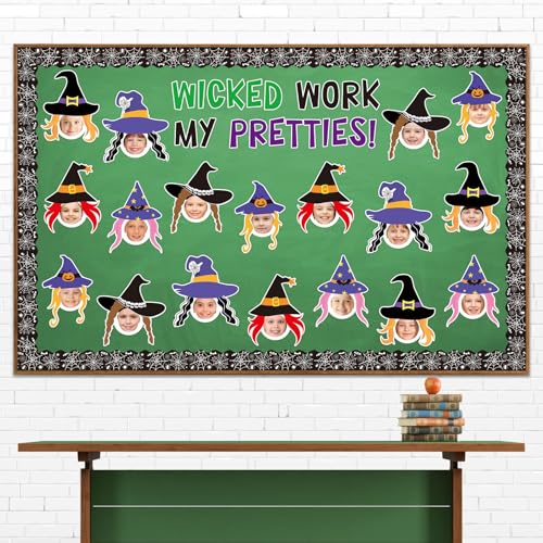 Image of 36 Pcs Halloween Witch Hat Cutouts for Bulletin Board Decoration Halloween Cutouts with Photo Space for DIY Craft for Classroom Party Decor