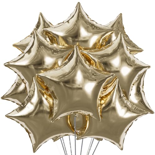 Image of 25Pcs Champagne Gold Star Shaped Foil Mylar Balloons 18 Inch Light Gold Star Helium Balloons for Birthday Wedding Anniversary Engagement Party Decorations Supplies