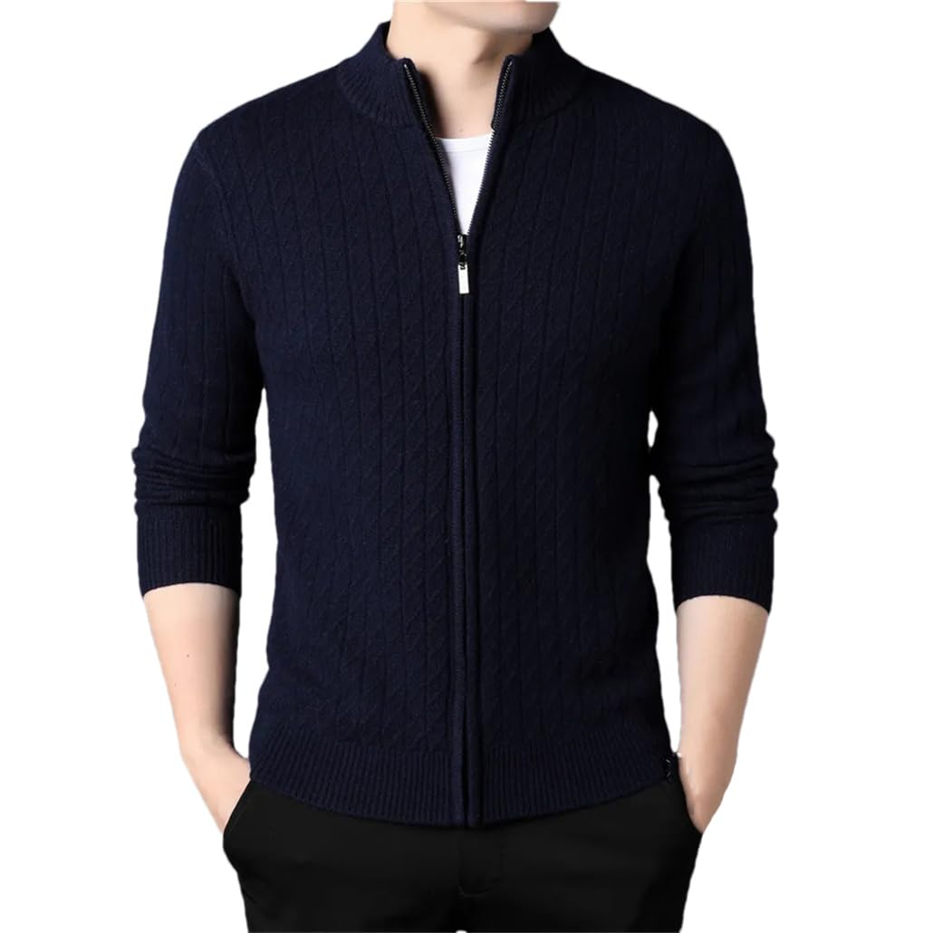 Dninmim Maglione da uomo a collo alto con cerniera cardigan spesso caldo casual in lana maglione cappotto